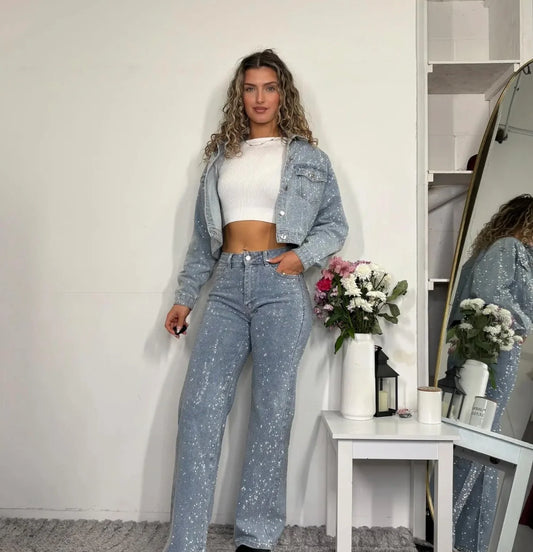 Straight Leg Stretch Diamanté Jeans