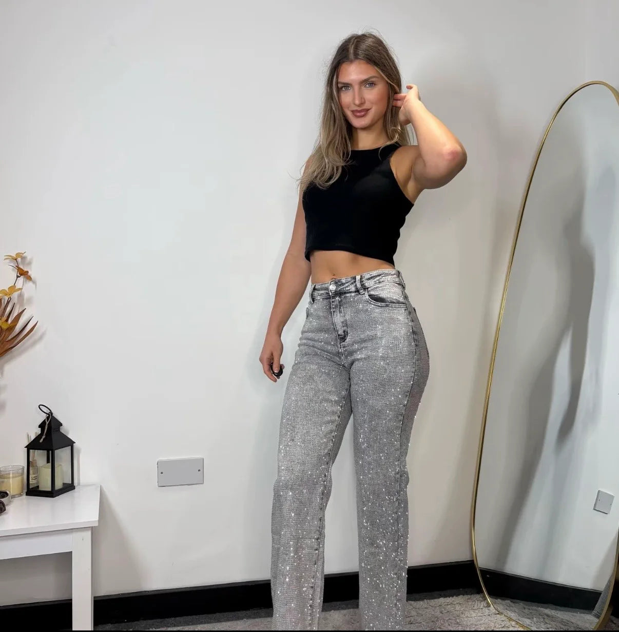 Straight Leg Stretch Diamanté Jeans