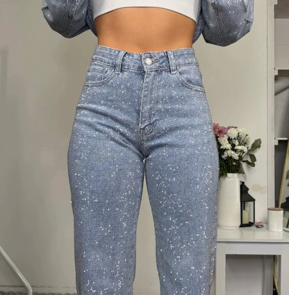 Straight Leg Stretch Diamanté Jeans