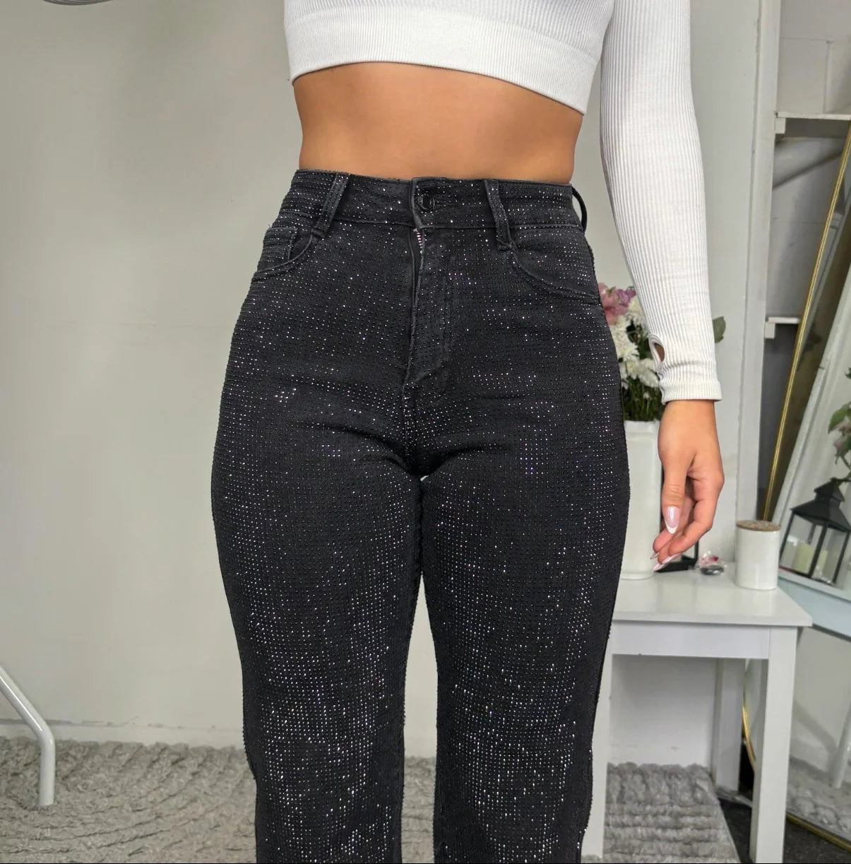 Straight Leg Stretch Diamanté Jeans