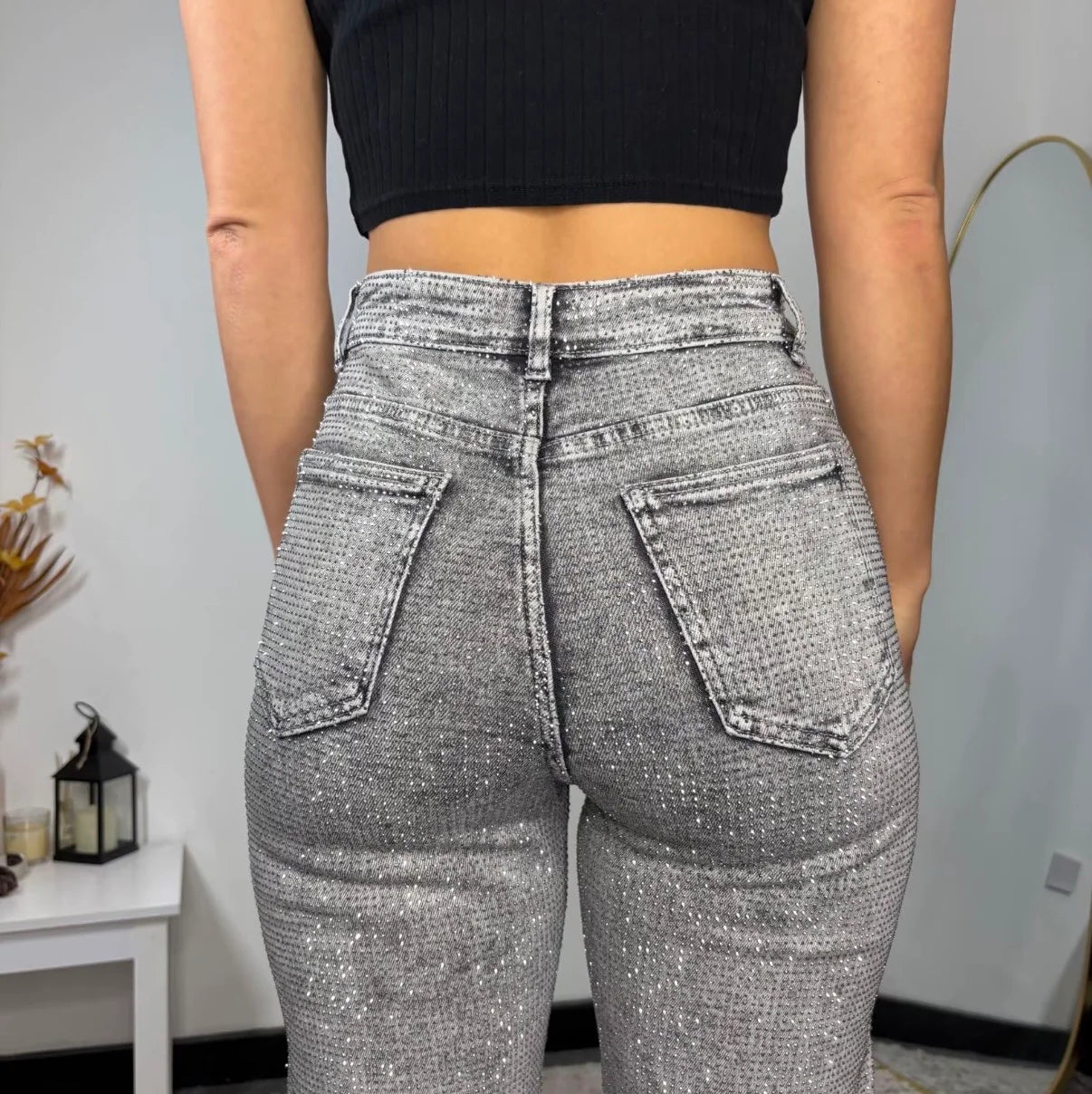 Straight Leg Stretch Diamanté Jeans