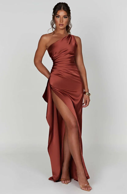 Ariel One Shoulder Satin Maxi Dress