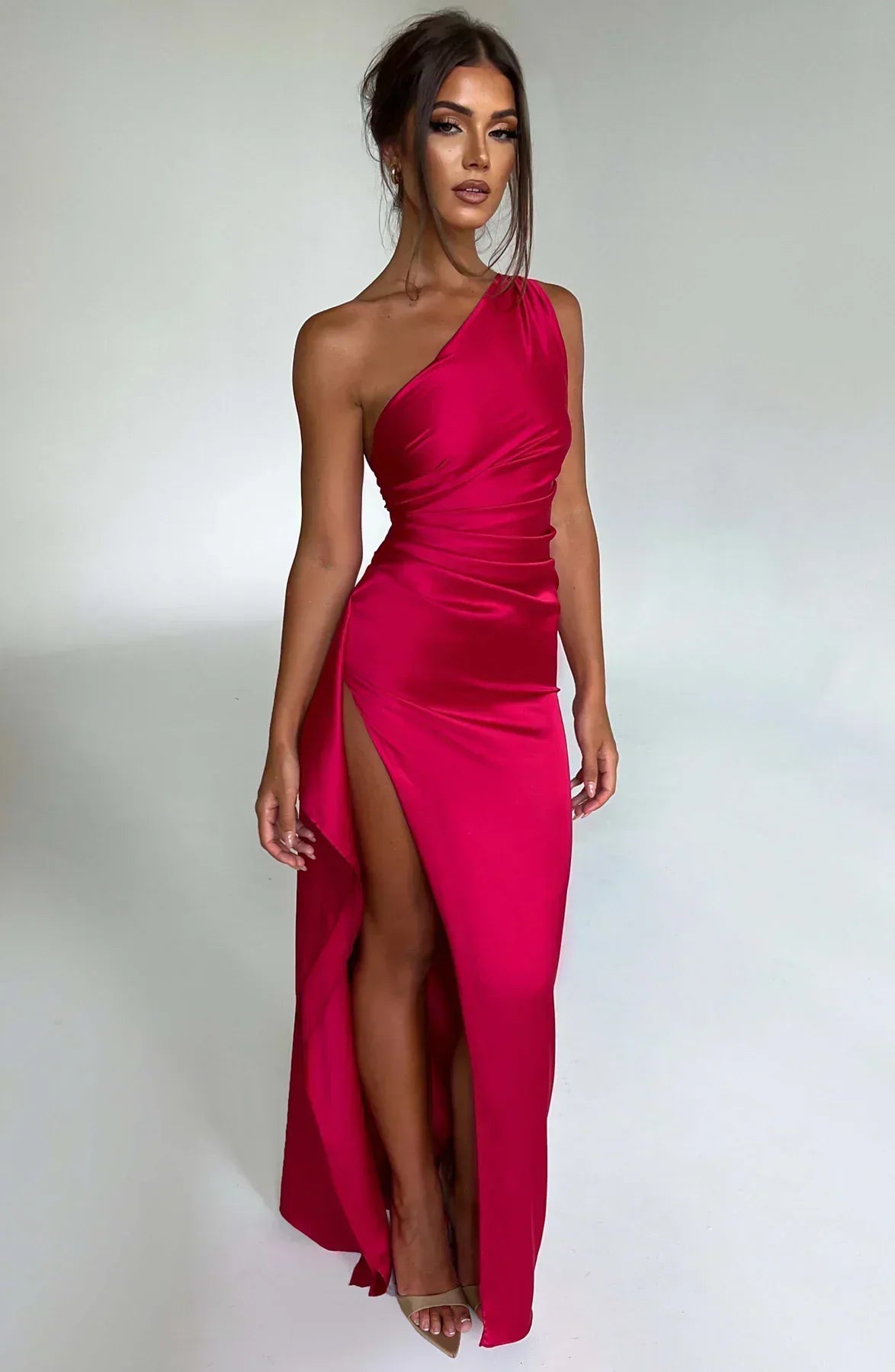Ariel One Shoulder Satin Maxi Dress