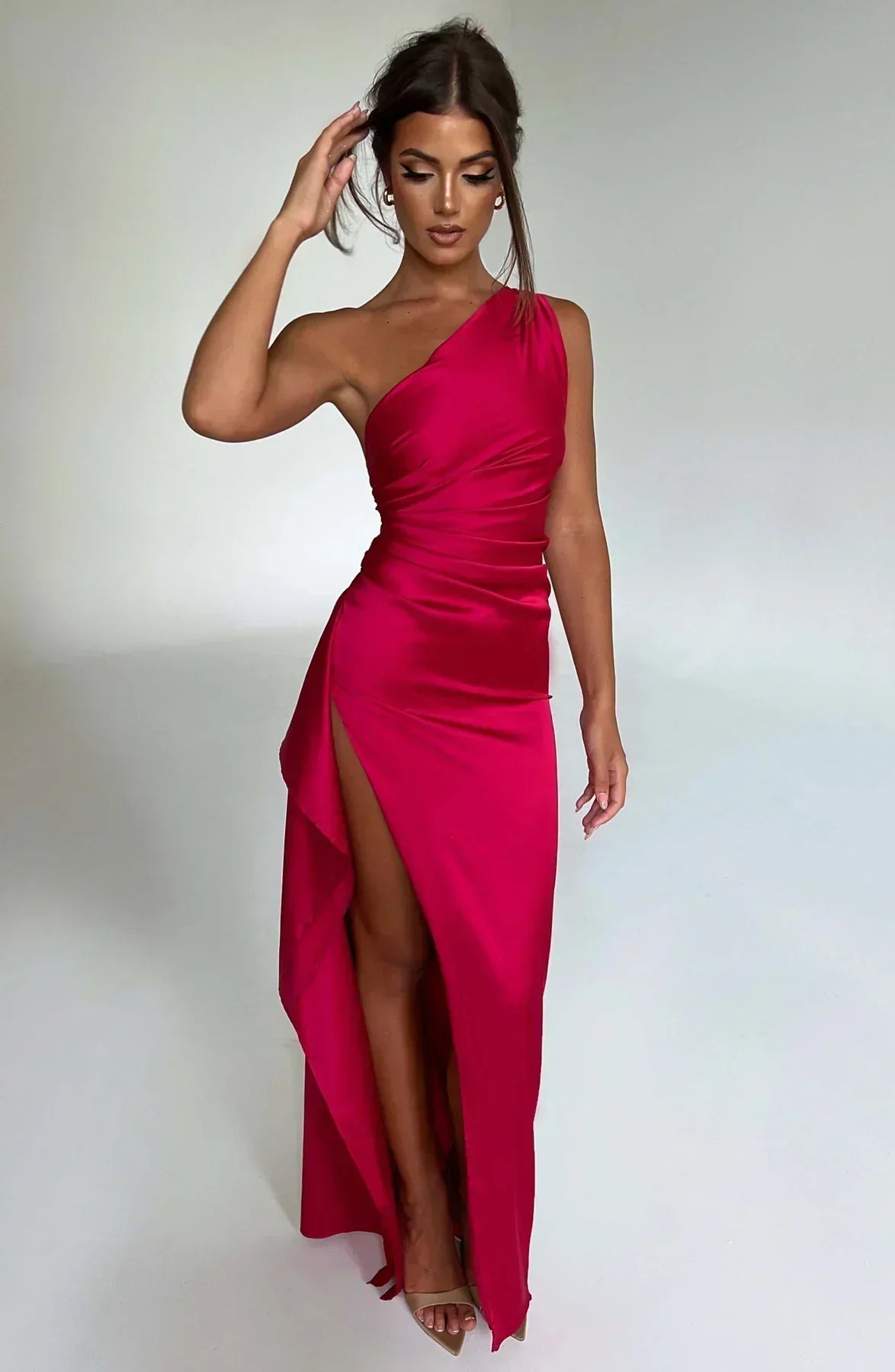 Ariel One Shoulder Satin Maxi Dress